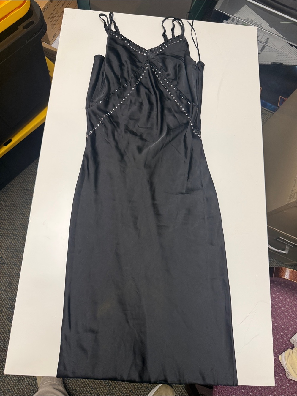 Steve Madden Black Stud-Trim Midi Slip Dress